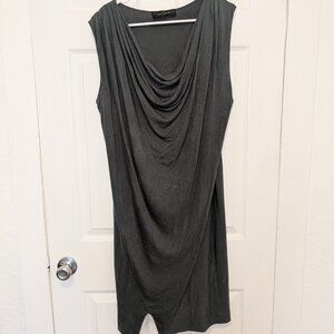 Cashmere Silk Viscose Draped Dress Sleeveless Gray Slit Faux Wrap Size Large